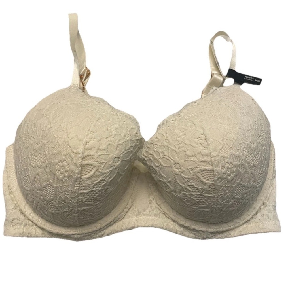 NWT Aerie Real Power Plunge Push Up Eyelash Lace Bra in Ivory Size 34DD - Picture 13 of 13